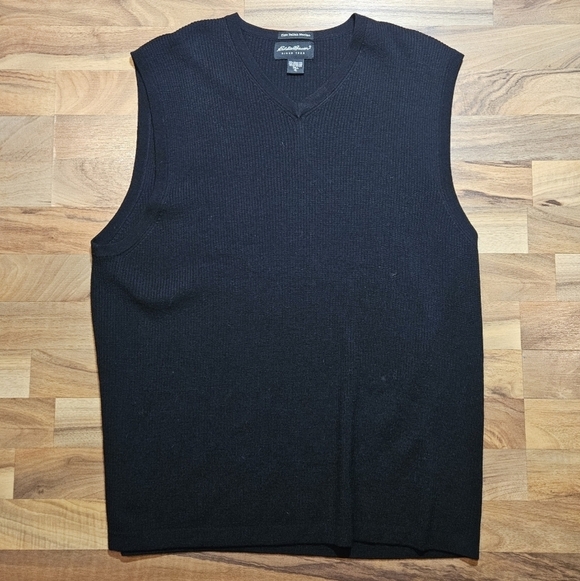 Eddie Bauer Other - Eddie Bauer Sweater Vest Men’s Size XL Tall Black V-Neck Italian Merino Wool